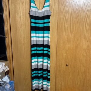 Merona Teal, Black & Gray Striped Sleeveless Maxi Dress